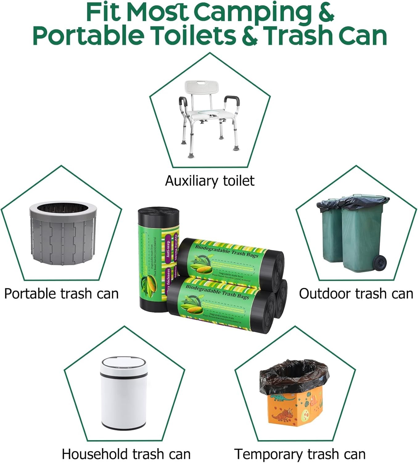 120 Portable Camping Toilet Bags, Biodegradable Compostable 5-8 Gallon Emergency