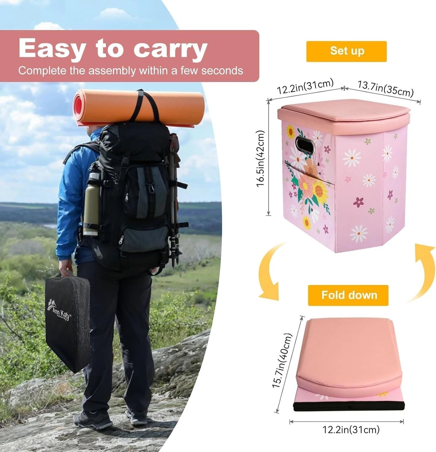 Upgrade XL Portable Toilet: Luxury Leather Folding Toilet for Camping & Travel