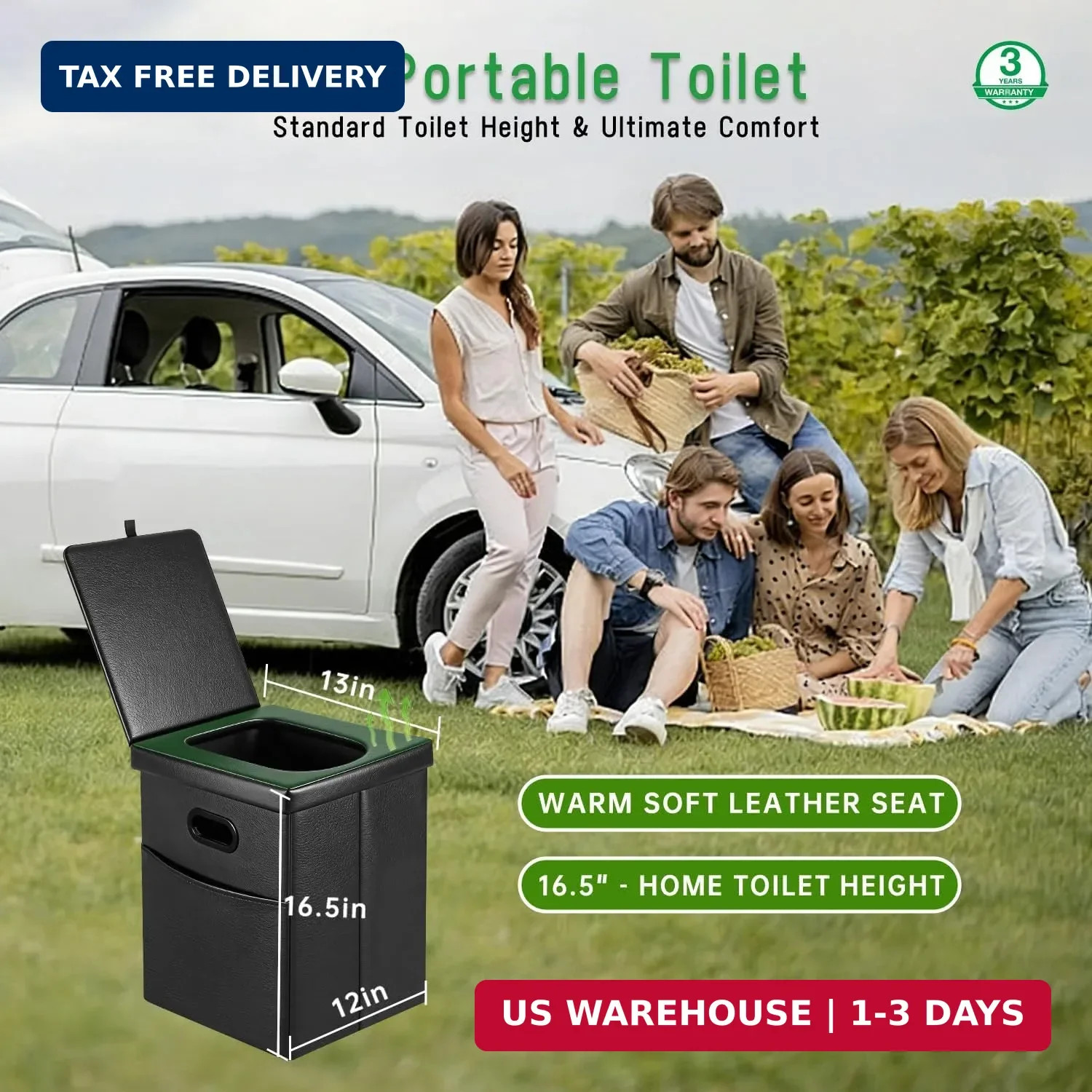Panmout 16.5″ XL Portable Toilet for Camping, Foldable Travel Toilet for Adults