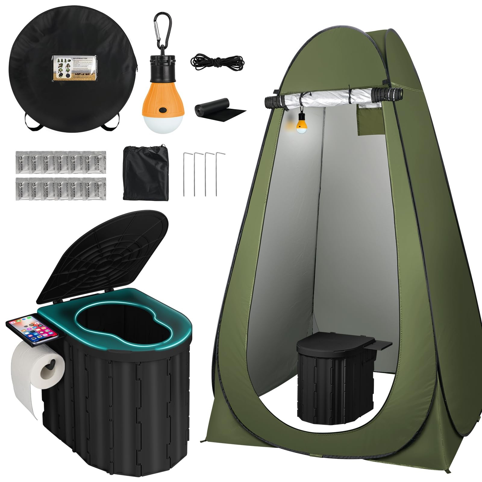 Portable Camping Toilet with Pop-Up Privacy Tent, 12-inch Toilet Seat, Outdoo…