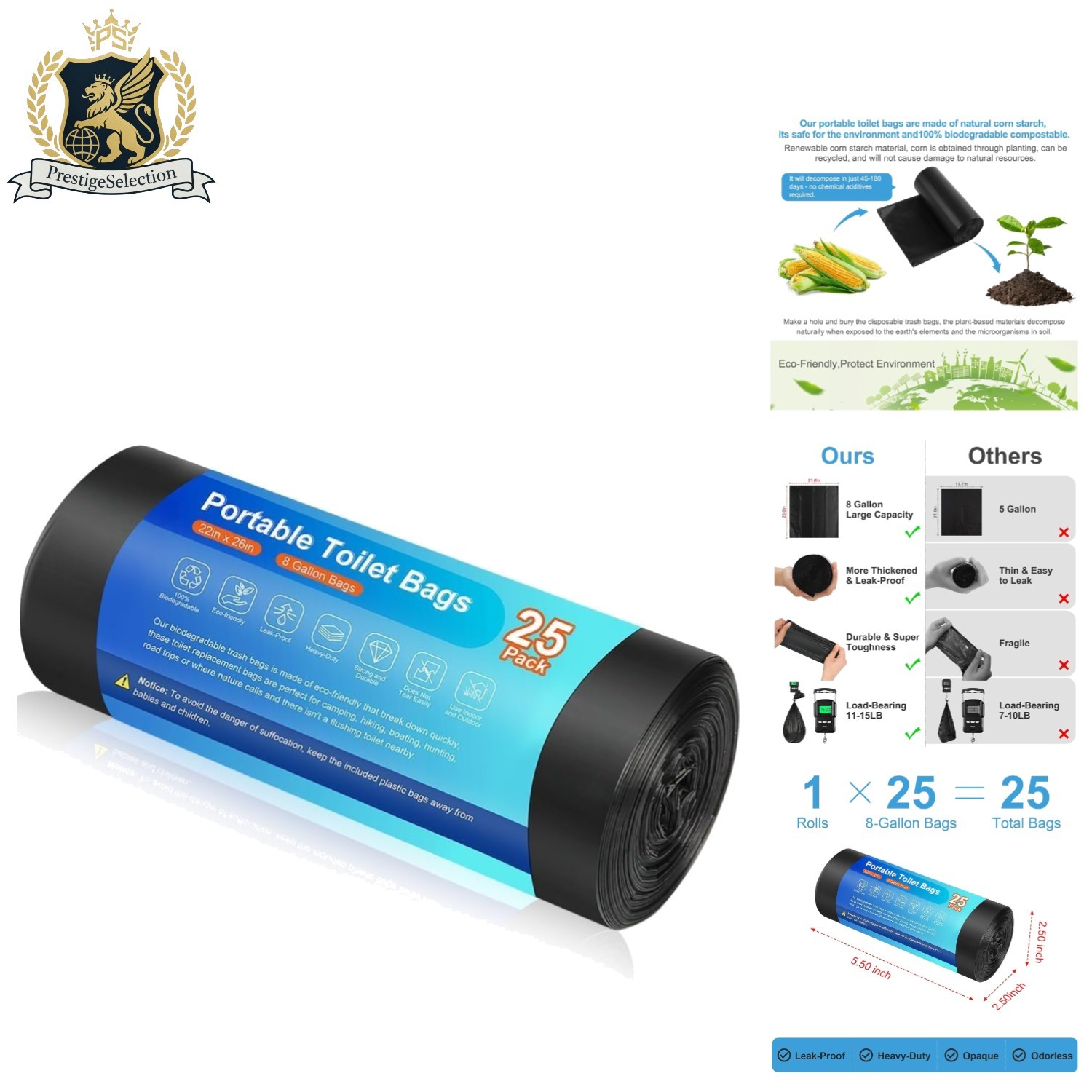 25 Biodegradable Portable Toilet Bags for Camping – Eco-Friendly Waste Solution