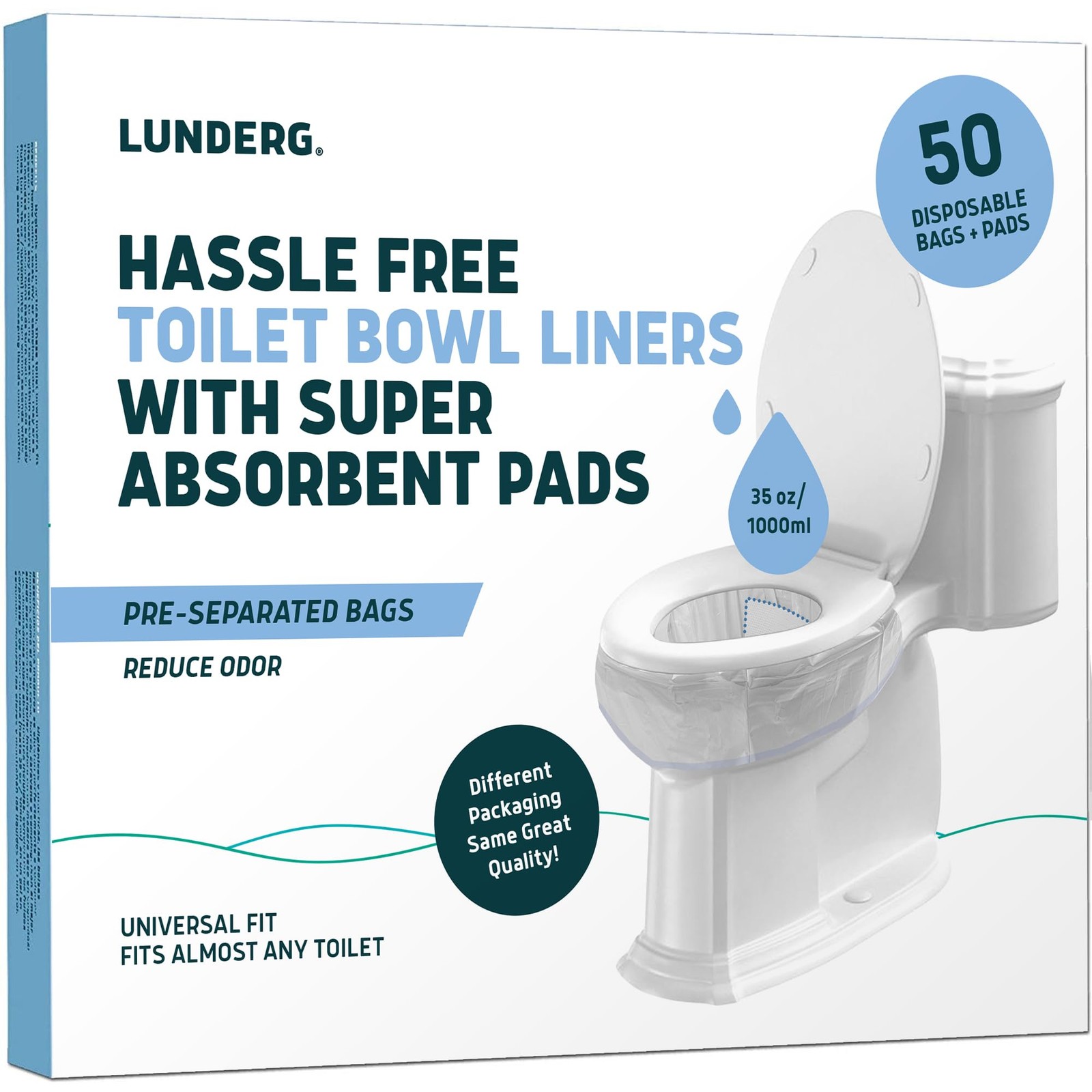 Toilet Liners with Super Absorbent Pads – Value Pack 50 Count Universal Fit -…