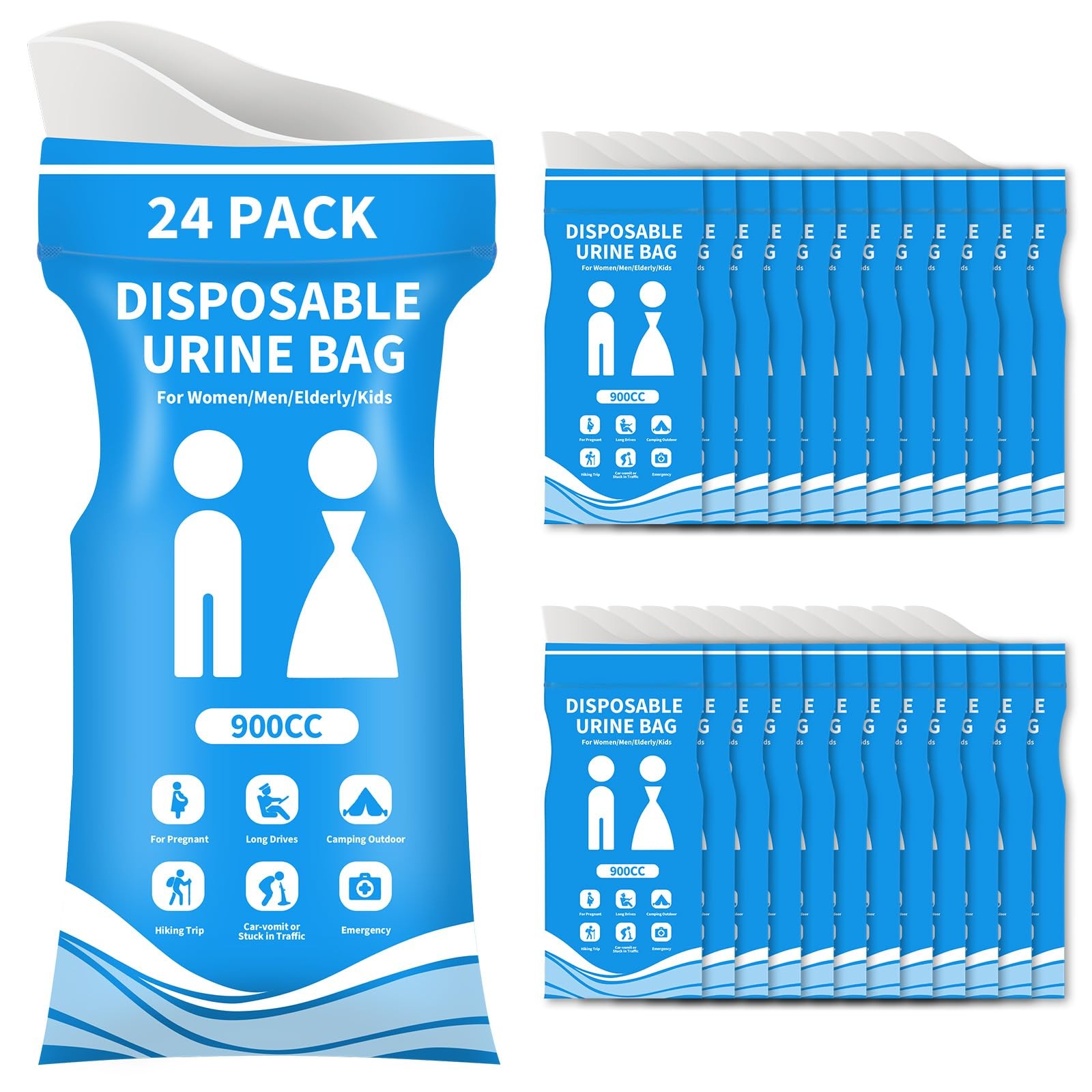 24 Pack Pee Bags Emergency Disposable Urine Bags, 900CC Portable Car Toilet U…