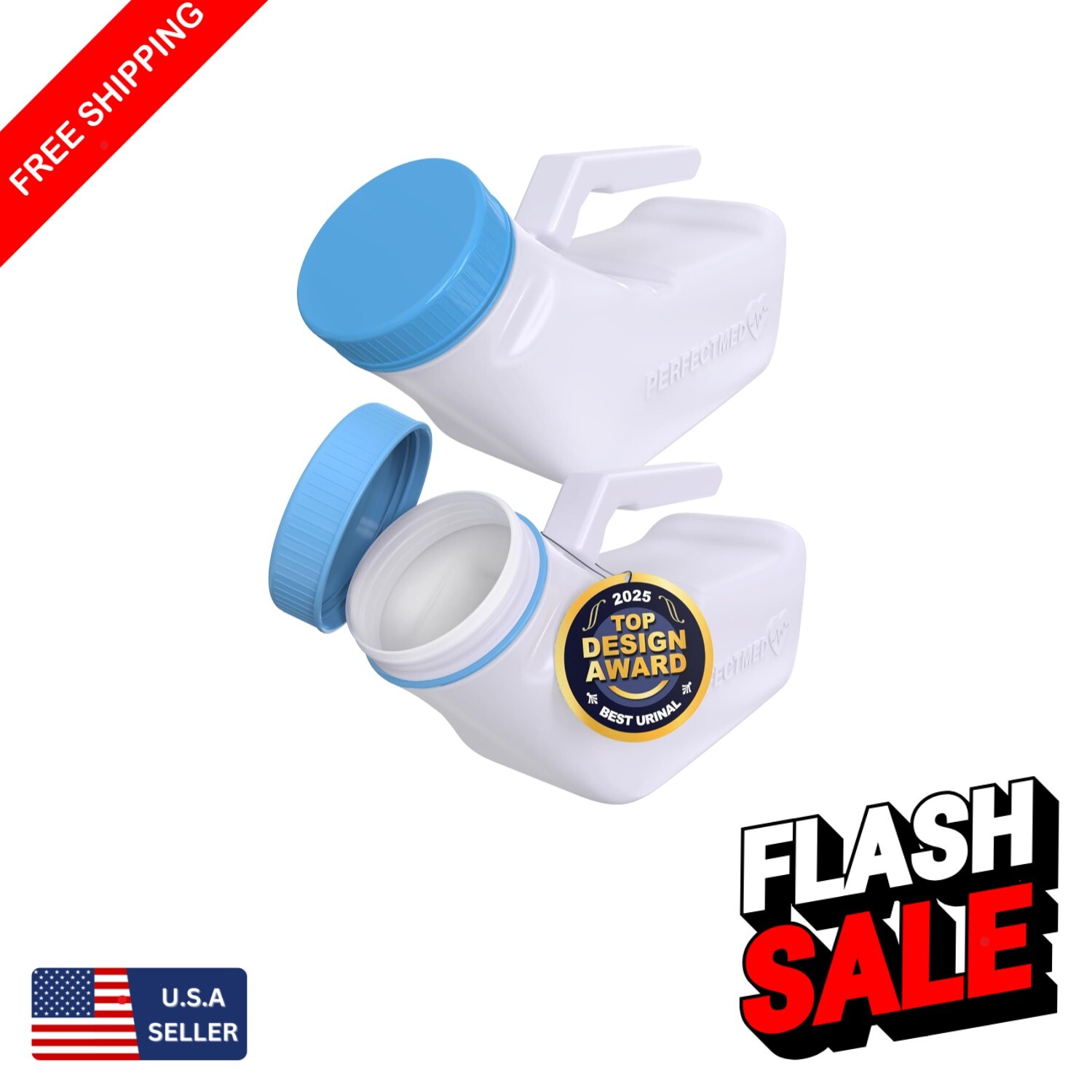 Men’s Urinals, 2 Pack – Durable 32 oz Spill-Proof with Glow in Dark Lid Design