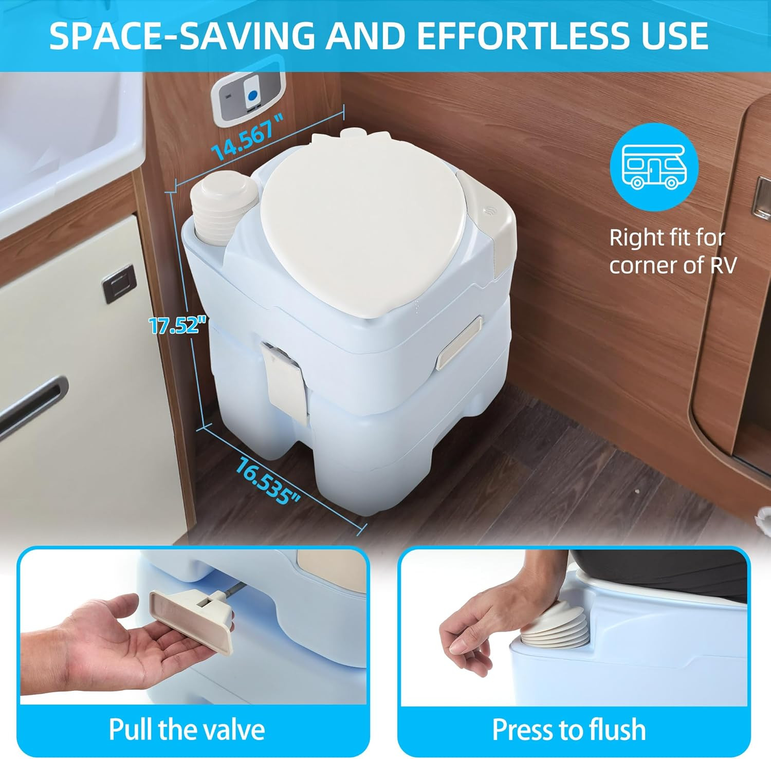 Portable 5.28 Gallon Camping Toilet with Press Flush & Hand Sprayer, Light Blue