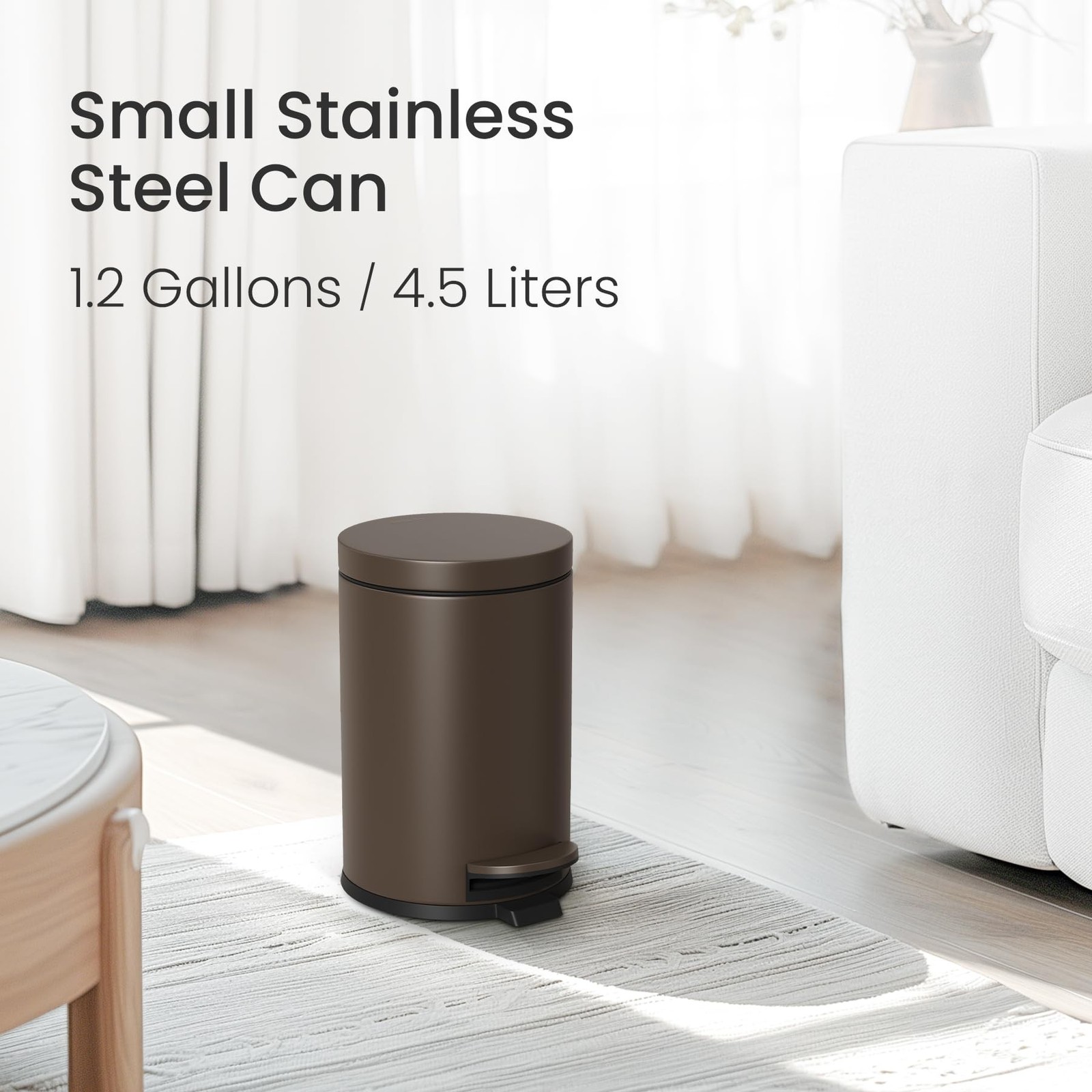 Cesun 1.2 Gallons Small Brown Trash Can, Bathroom Garbage Can with Lid and Fo…