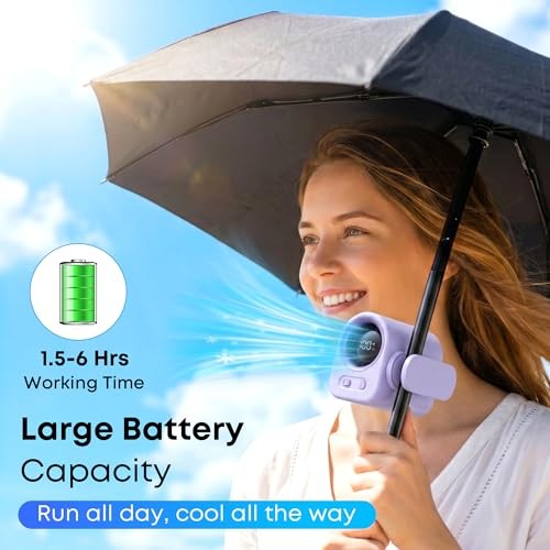 Clip On Fan Portable, 5-Speed 19500 RPM Strong Airflow Personal Fans Purple