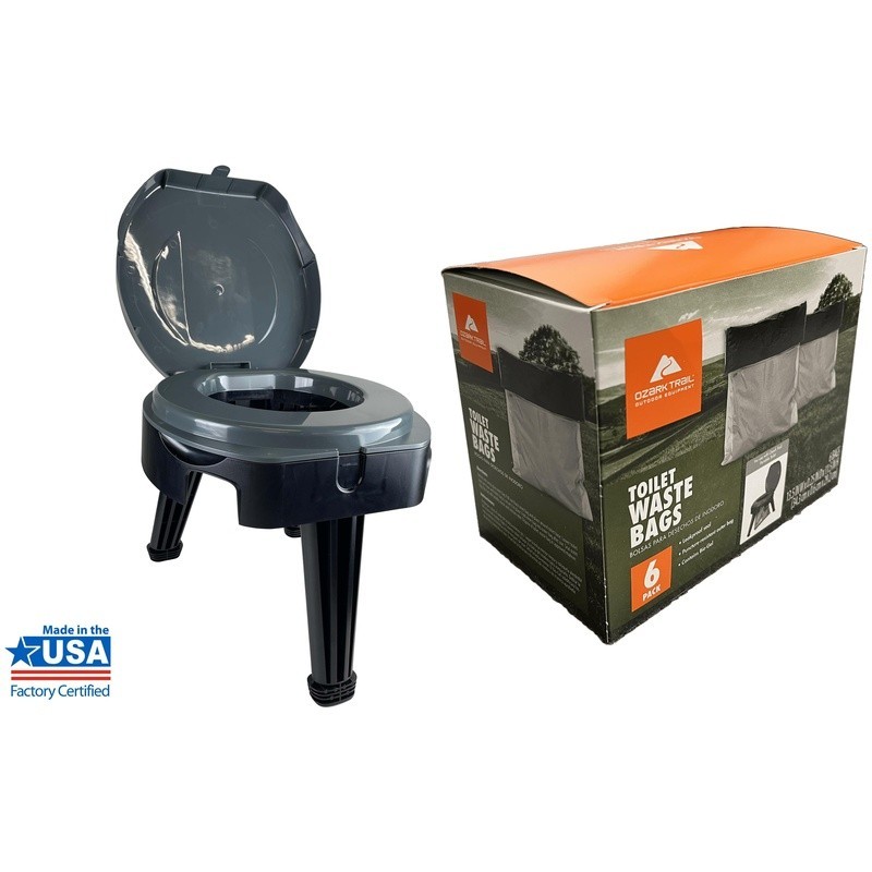 Folding Portable Toilet Lightweight Outdoor Use Collapsible Waste Bags 6 Pack