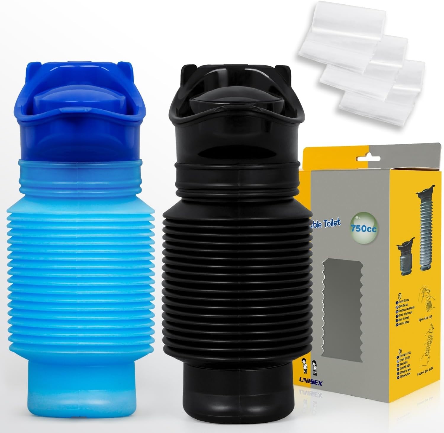 Portable Urinal Bottle 2 Pack 750ml Leakproof Car Travel Pee Bottle Blue Black