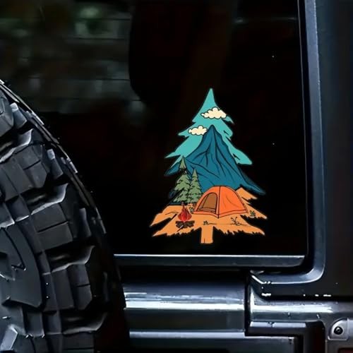 2 pcs Mountain Tree Sticker – Outdoor Camping Adventure Decal with Tent