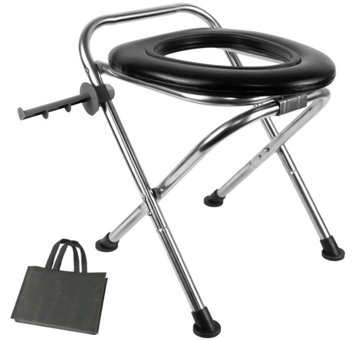 Inodoro portátil plegable acero 350 lb con asiento suave para camping y viajes