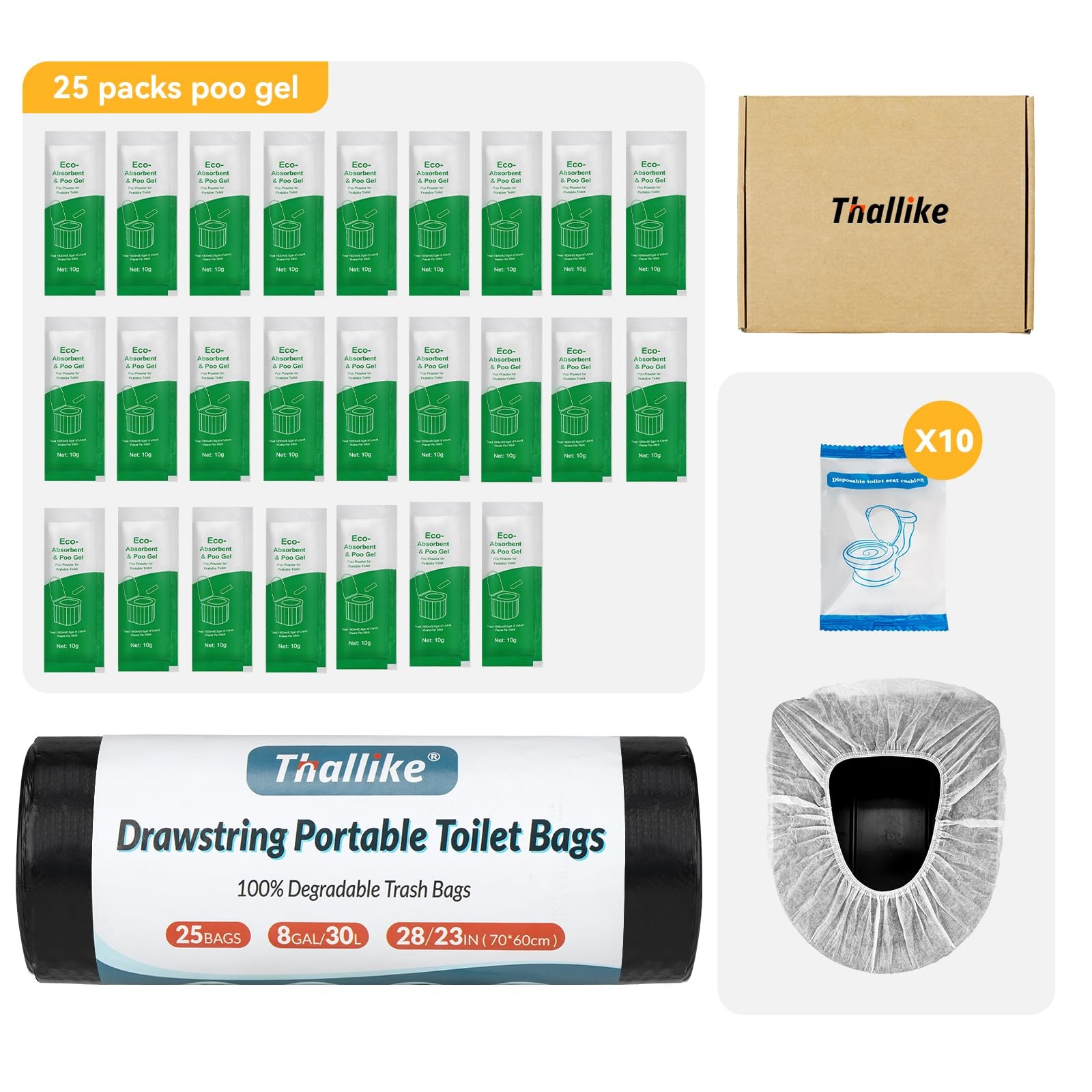 Portable Toilet Bags – 2 Mil Thickened Camping Toilet Bags, Drawstring Travel…