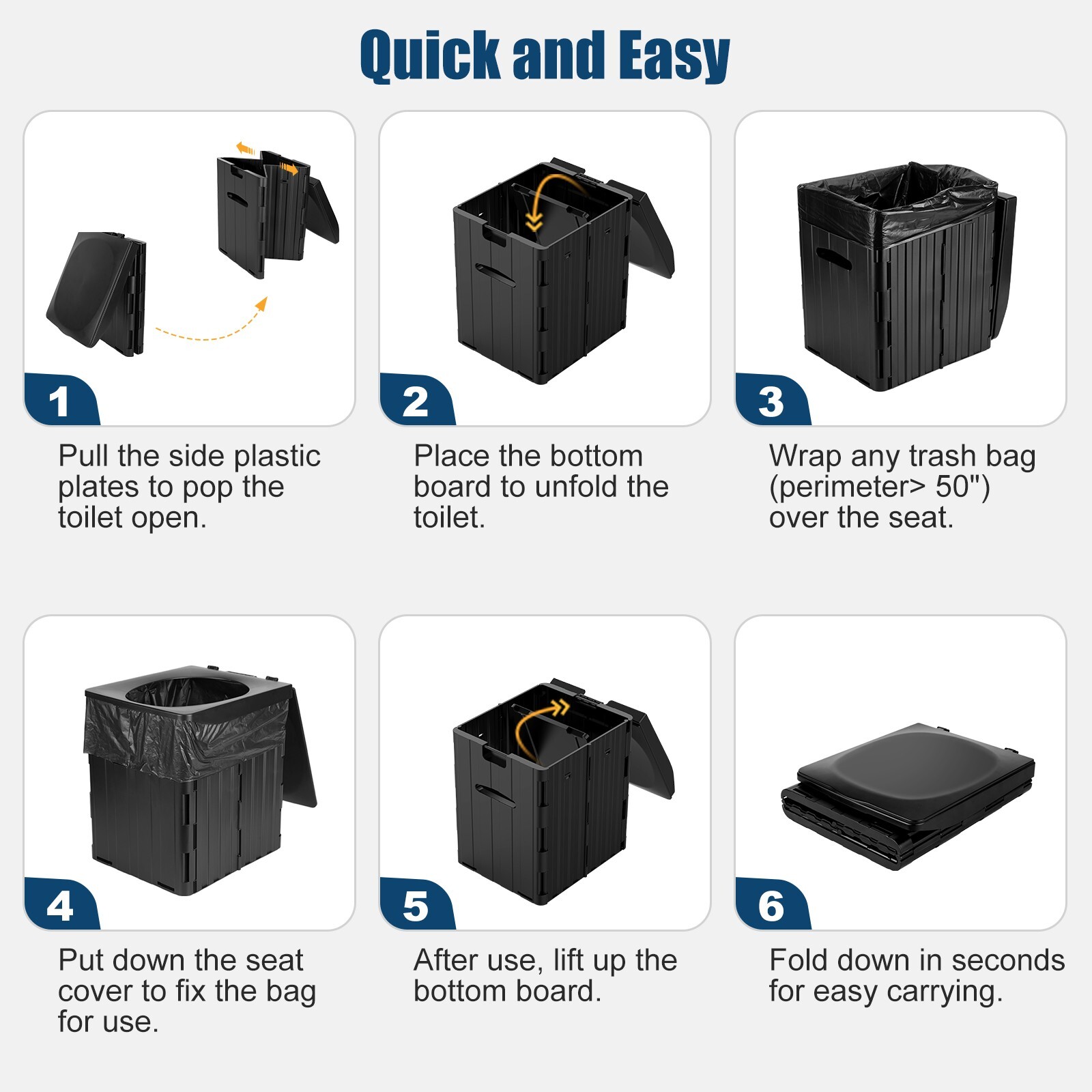 XL Foldable Portable Camping Toilet with Detachable Phone Shelf and Paper Holder