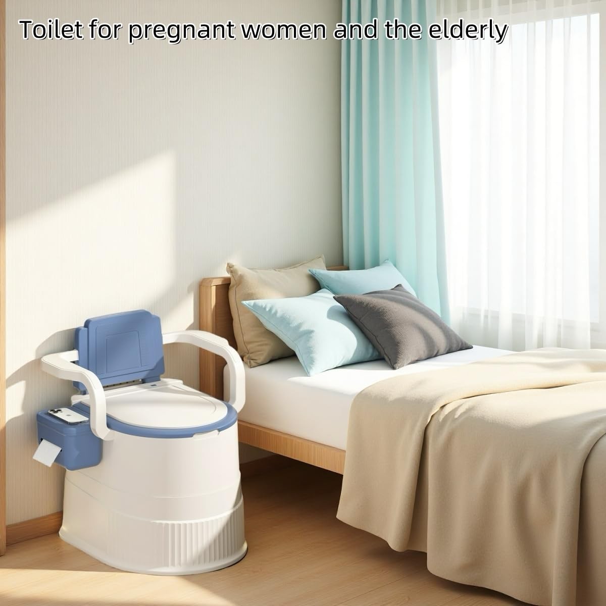 RVTENRIO Portable toilet seat with armrests, with lid, with tissue holder, wi…