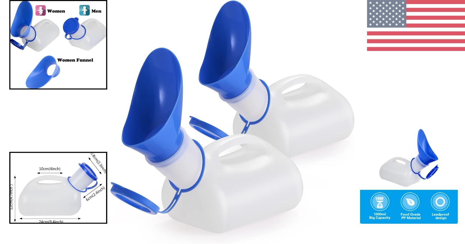 Multi-Purpose Portable Pee Bottle – 33.8 oz for Elderly, Travel & Outdoor Use