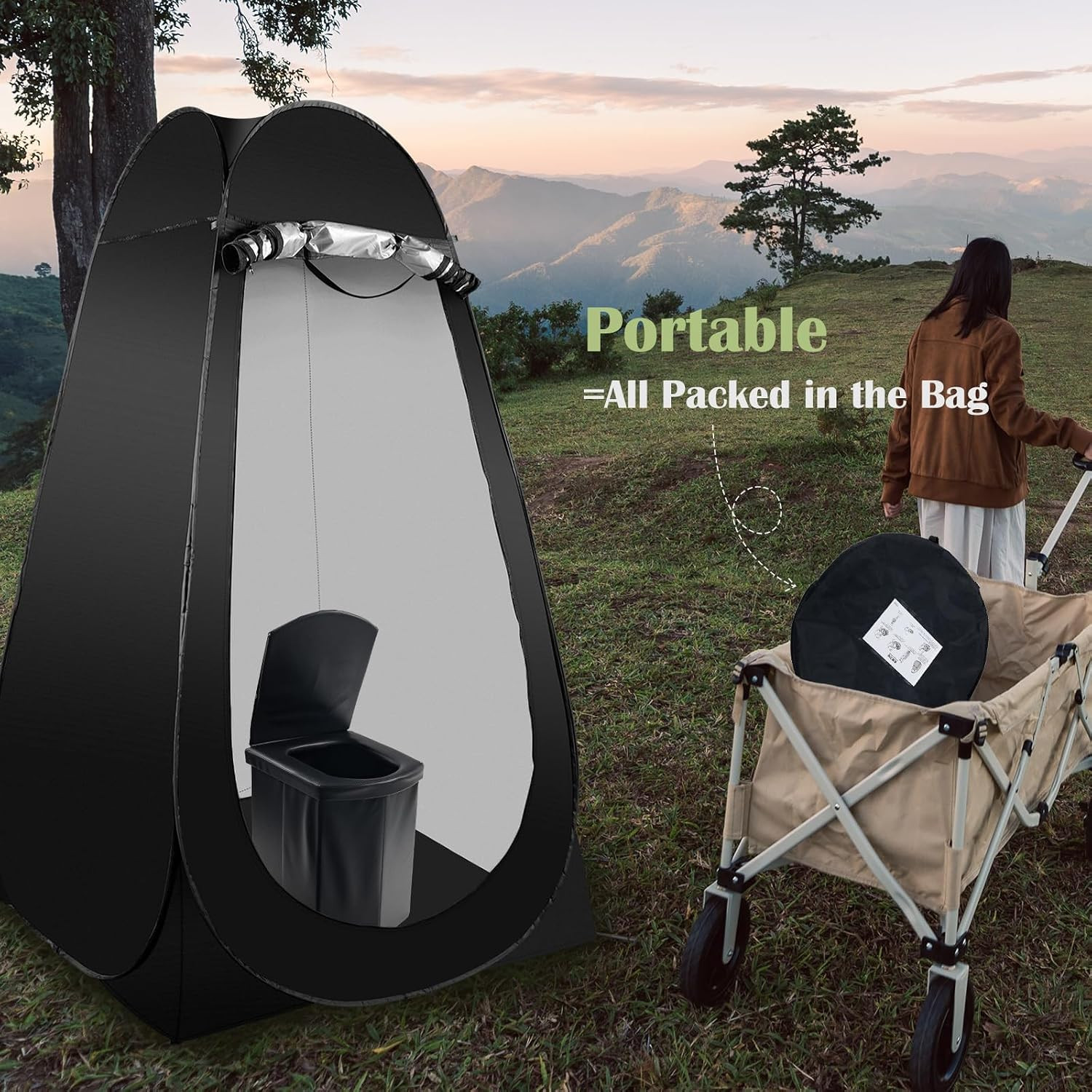 Portable Camping Toilet Kit for Adults, Pop up Privacy Tent, X Large Folding Toi