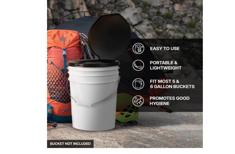 5-Gallon Portable Toilet Seat with Lid for Camping, Emergencies & Travel