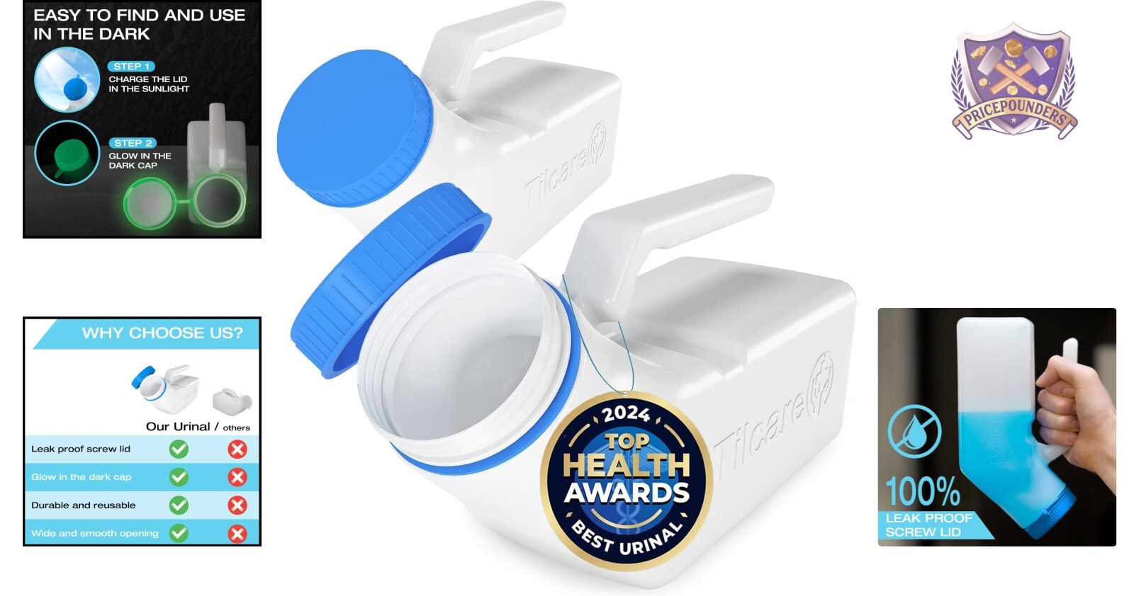 Durable 32oz Male Urinals – Screw-On Lid and Spill Proof Design (2-Pack)