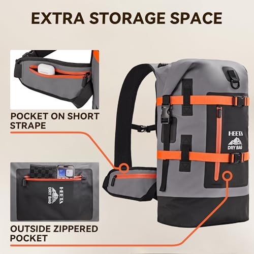 Grey 40L Heavy Duty Roll Top Dry Bags for Men & Women – Waterproof – Roll Top
