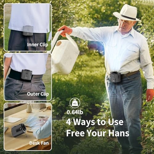 Socool Portable Waist Fan Clip on Wearable Belt Personal Fan Rechargeable Black
