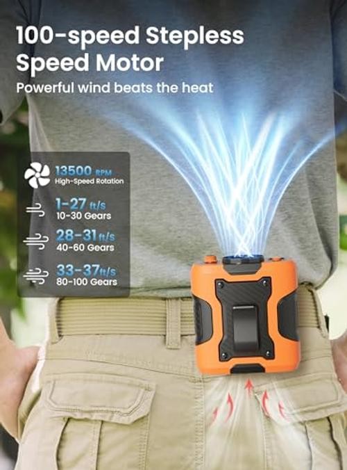 Waist Clip-on Shirt Fan, 100 Levels of Speeds, 24H Use Time | Cool Clip Orange