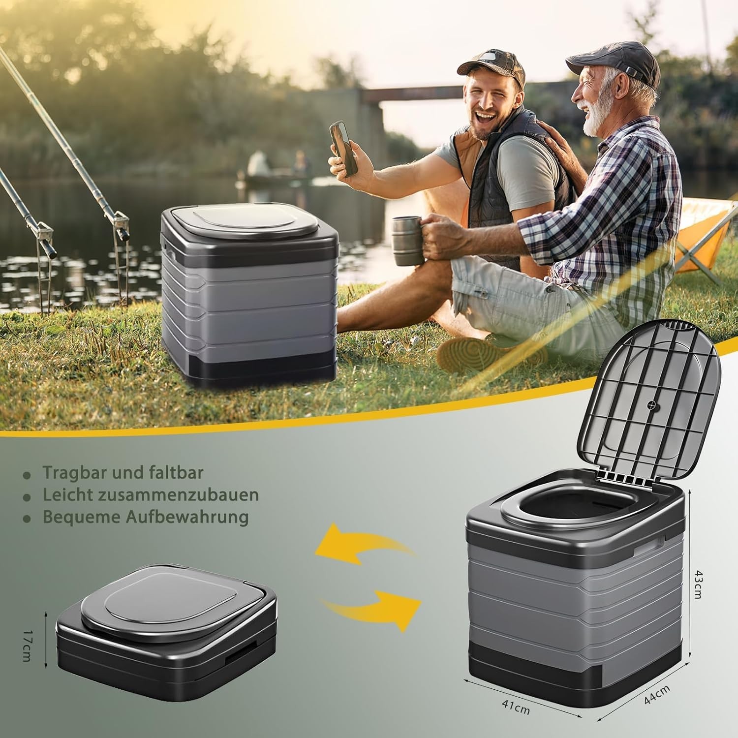 Foldable Camping Toilet XXL, Mobile Camping Toilets 40cm High with 20pc Rubbish…