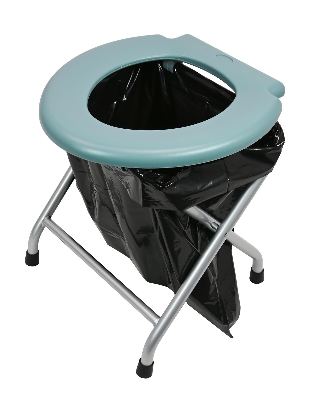 Mobile Folding Toilet Set Grey Toilet Loo Camping, Rack Silver, 6 Disposable Bags