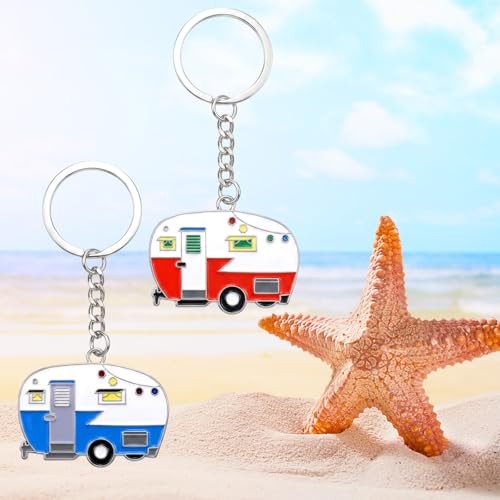 Thinp 2 Pieces Camper Keychain, RV Camper Keyring Accessories for Blue+red