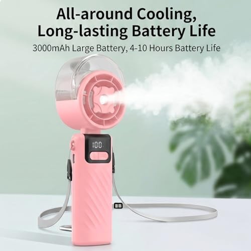 Handheld Misting Fan, Portable Personal Fan with Pink Handheld Misting Fan pink