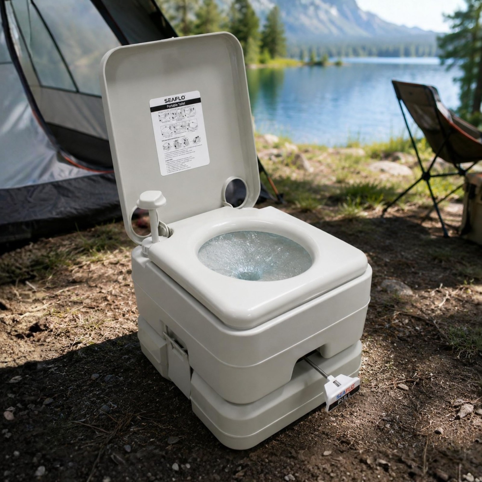 Portable Camping Toilet 5.8 Gallon – 100 Flushes, 440 lbs Capacity, RV/Boat Use,