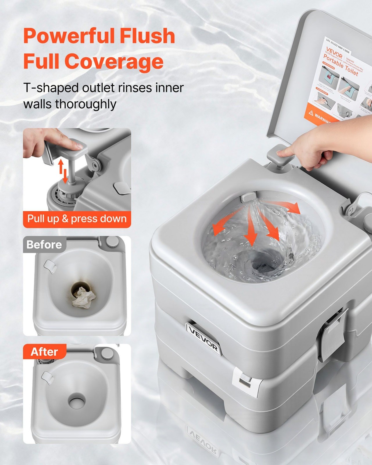 Portable Toilet w/ 5.3gal Tank, 120 Flushes, Odor-Seal Valve & Carry Bag