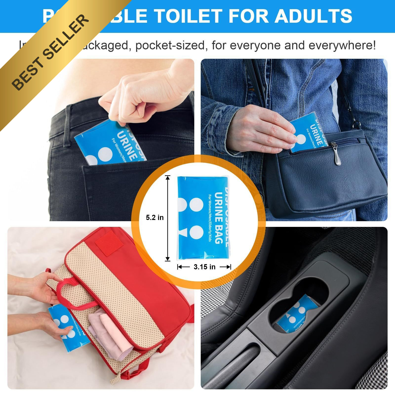 Disposable Urine Bags 900ML Travel Pee Vomit Portable Car Camping Toilet Blue