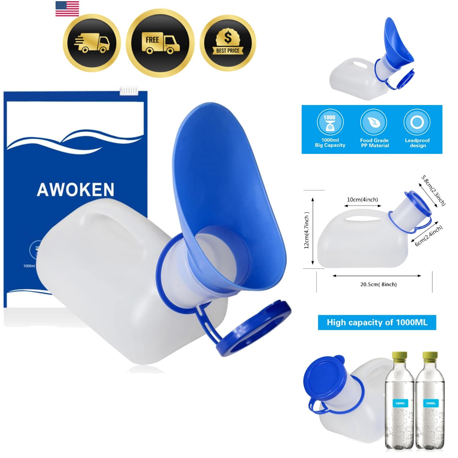 Unisex Urinal, Portable Toilet Urinal for Men and Women, Pee Bottle with a Se…