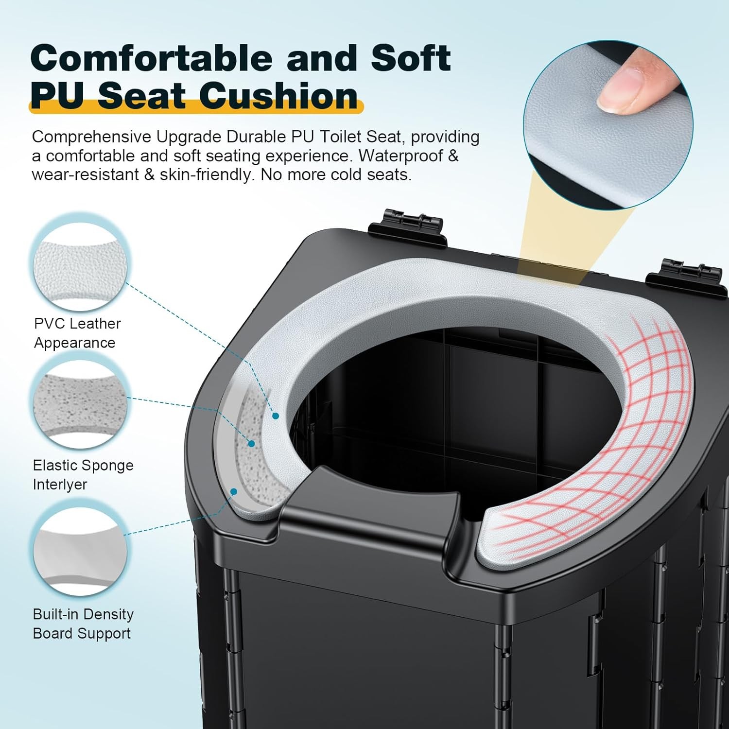 Portable Camping Toilet Foldable 12” Seat 450lbs Capacity Outdoor Emergency
