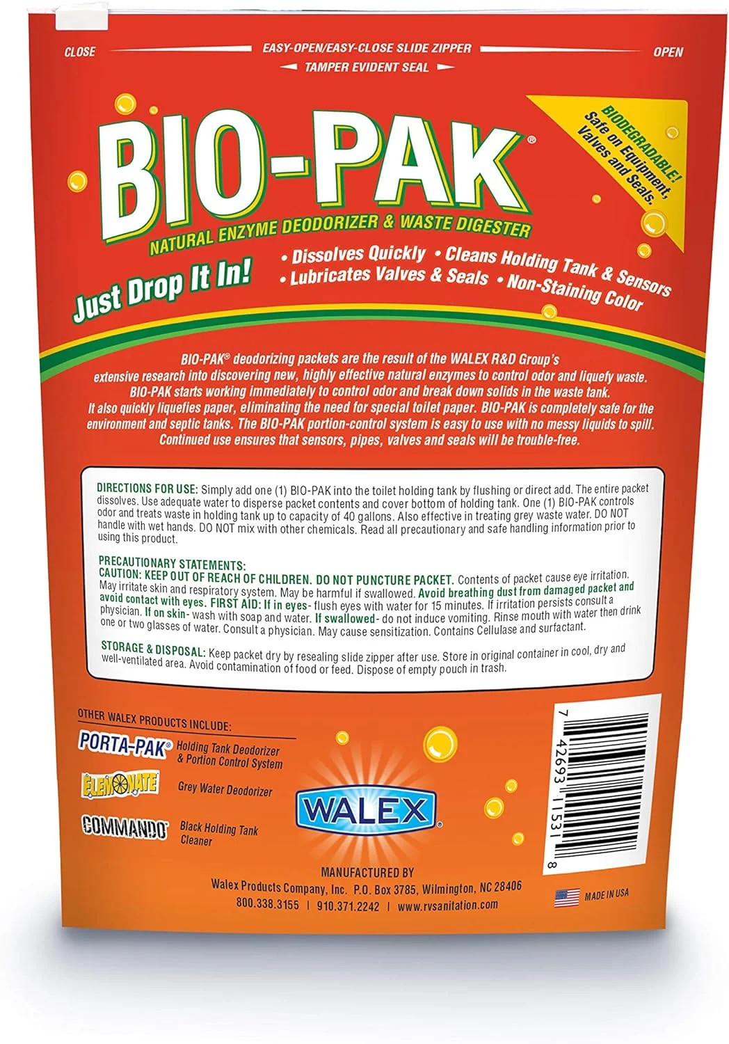 Bio-Pak Holding Tank Deodorizer/Digester for RV Sewer Orange Tropical Bre