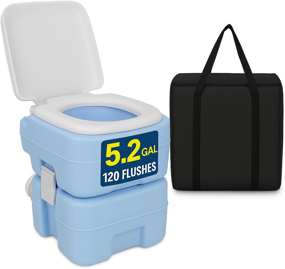 5.2 Gallon Portable Camping Toilet with Carry Bag, Plastic Funnel, and Hand Spra