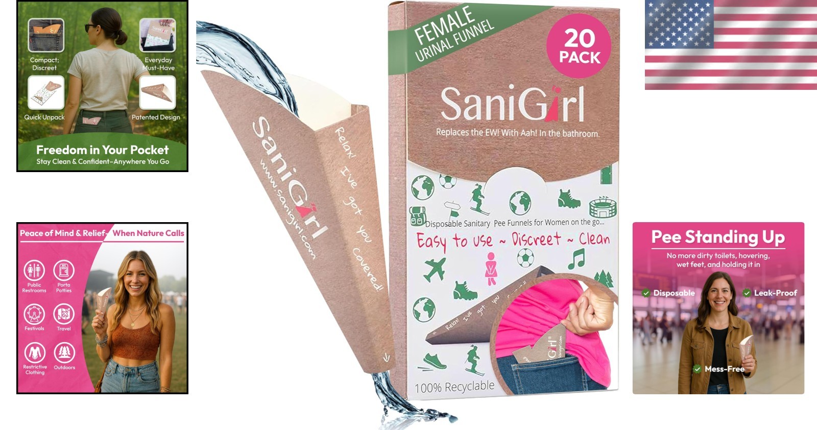 Travel & Outdoor Pee Funnel for Women – 20 Disposable Units, Easy to Use