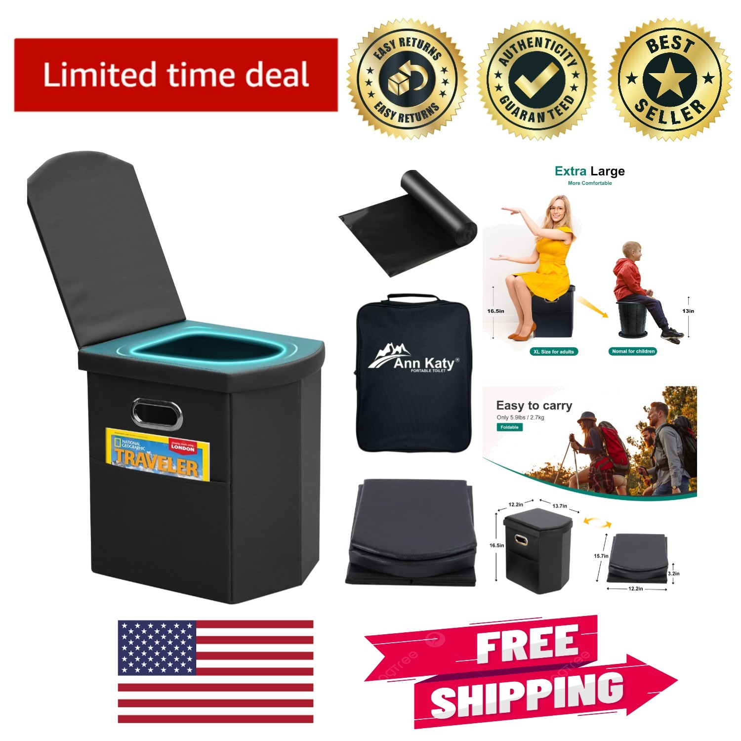 Travel-Ready Portable Toilet with Carry Bag & Easy Setup – For Every Adventure