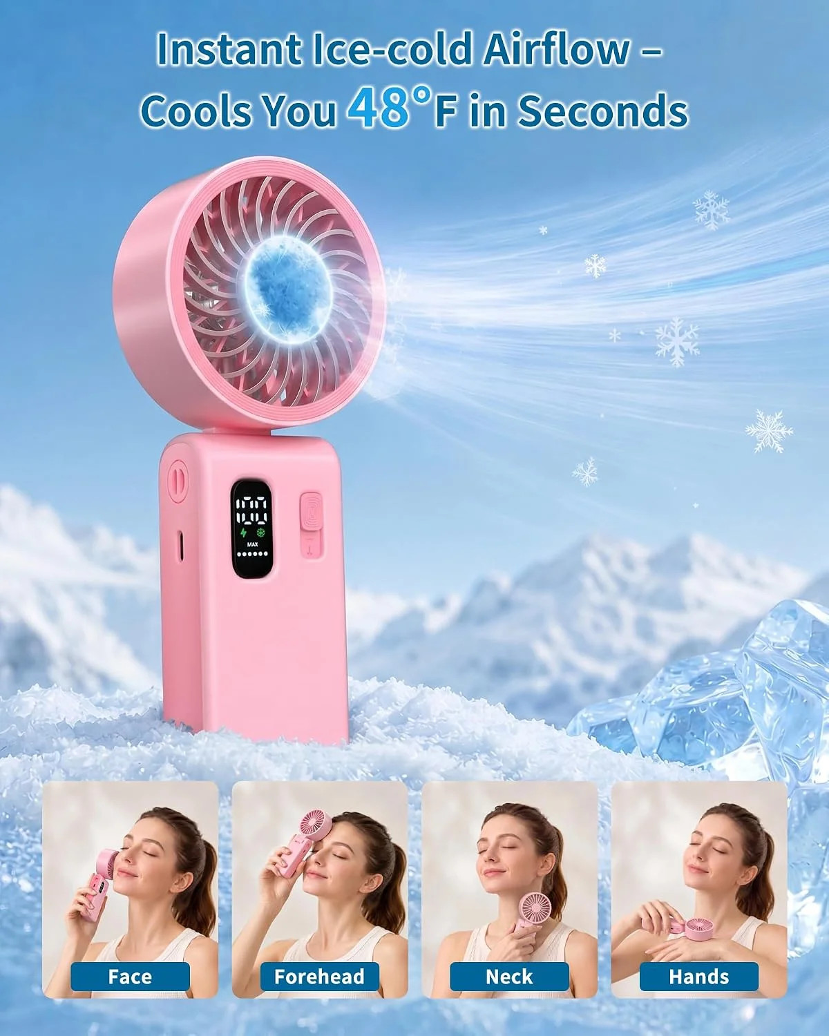 Portable Handheld Fan with Ice Cooling, 100 Speed Rechargeable Mini Desk Fan, Up
