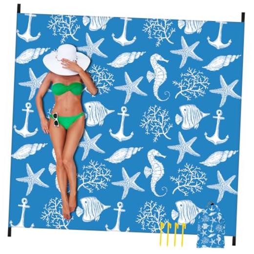 Beach Blanket 79″ X 83″ Oversized Lightweight, Beach Mat Waterproof Sea-animals