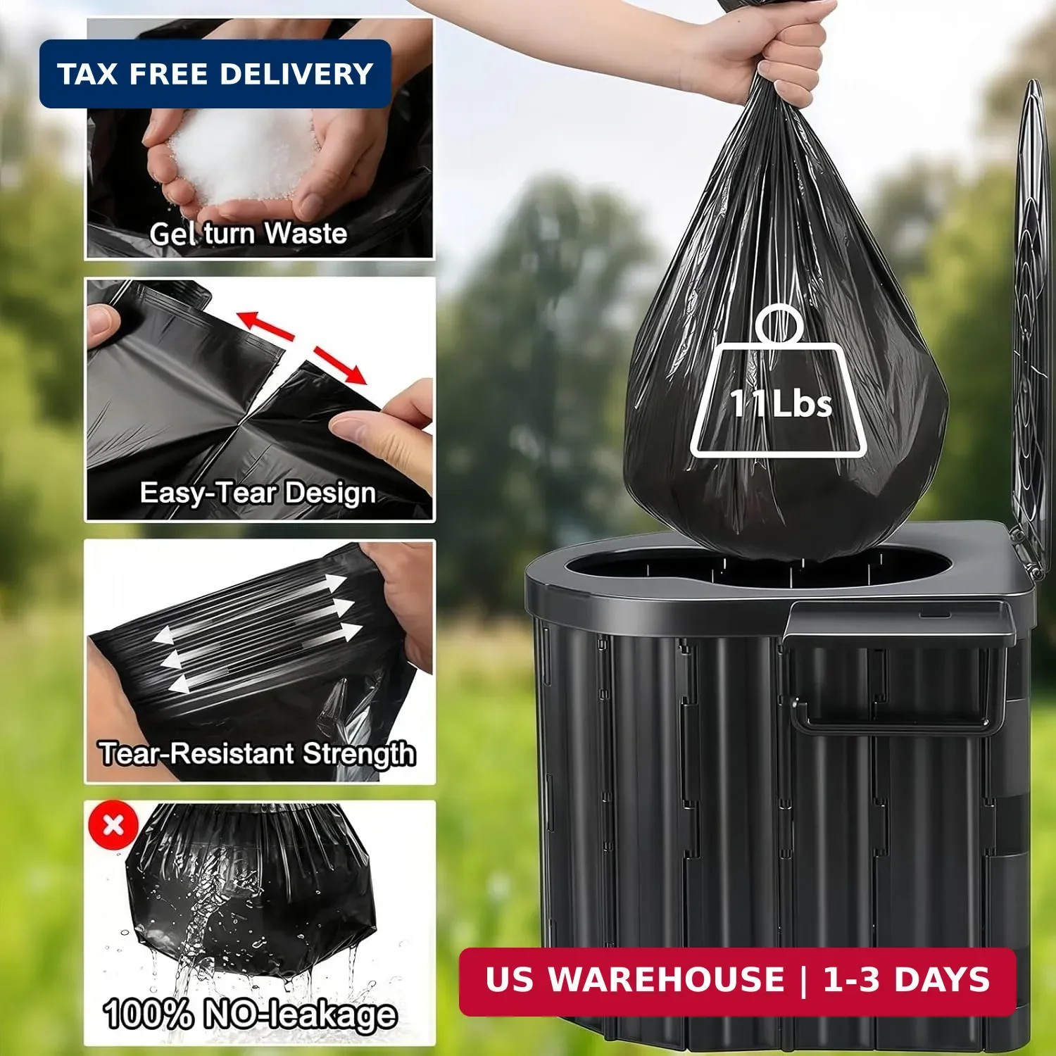 UOPBYEA Portable Camping Toilet for Adults With Urine Gel & Leak-Proof Bags | Wa