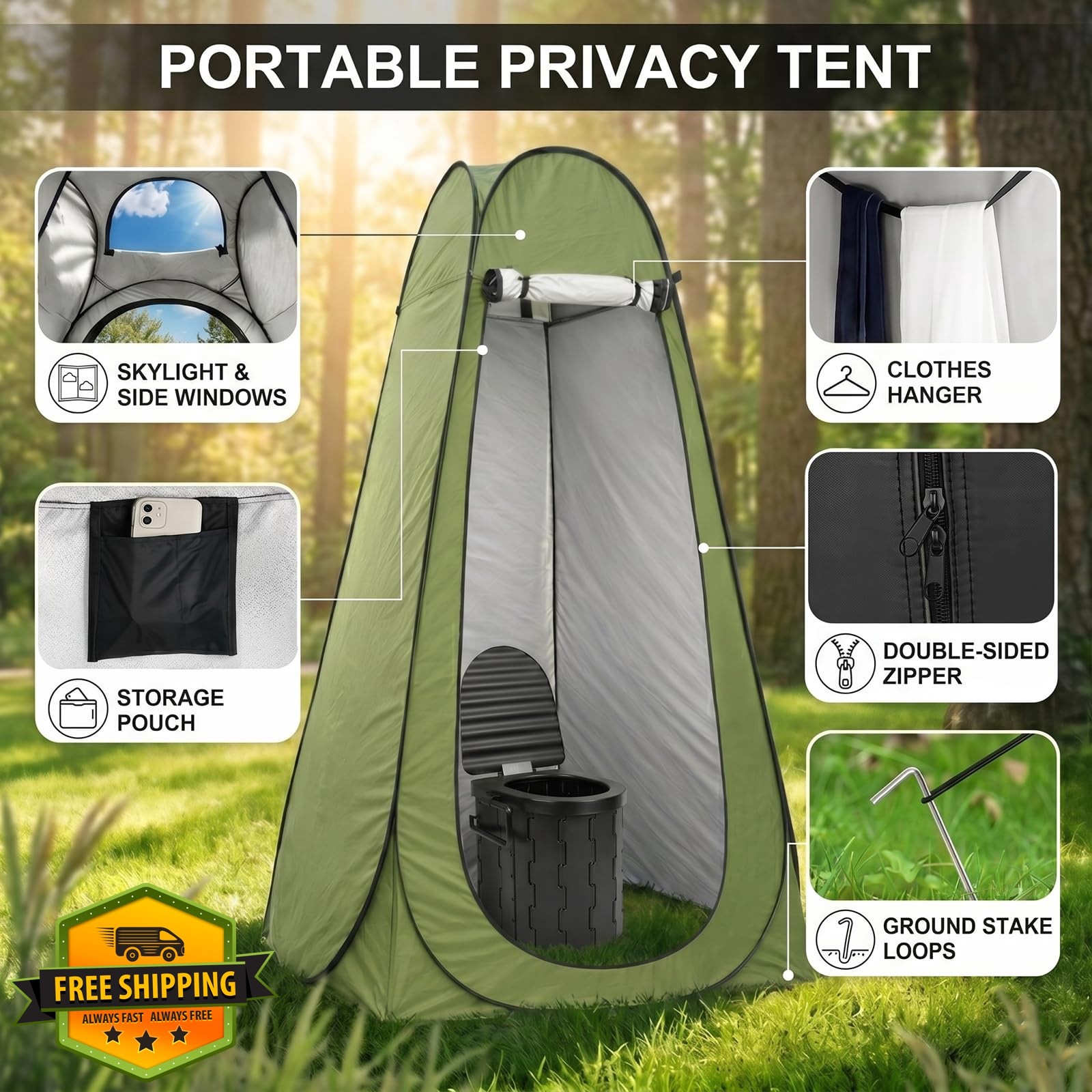 Portable Camping Toilet with Privacy Tent – Foldable Toilet Set for Adults an…