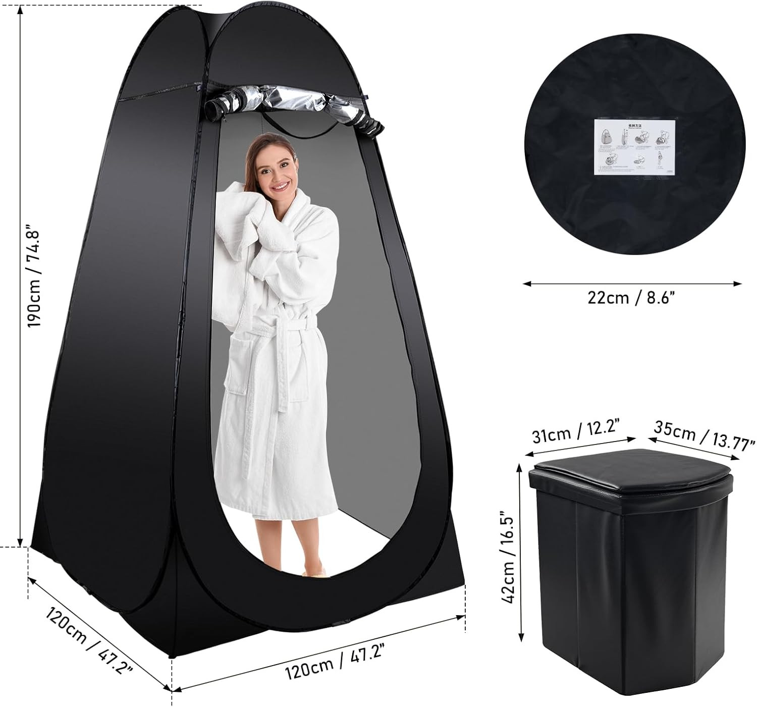 Portable Camping Toilet Kit for Adults, Pop up Privacy Tent, X Large Folding Toi