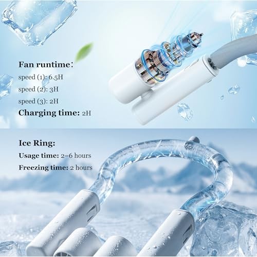 Portable Neck Fan with Ice Ring – Rechargeable Personal Hands-Free Wearable