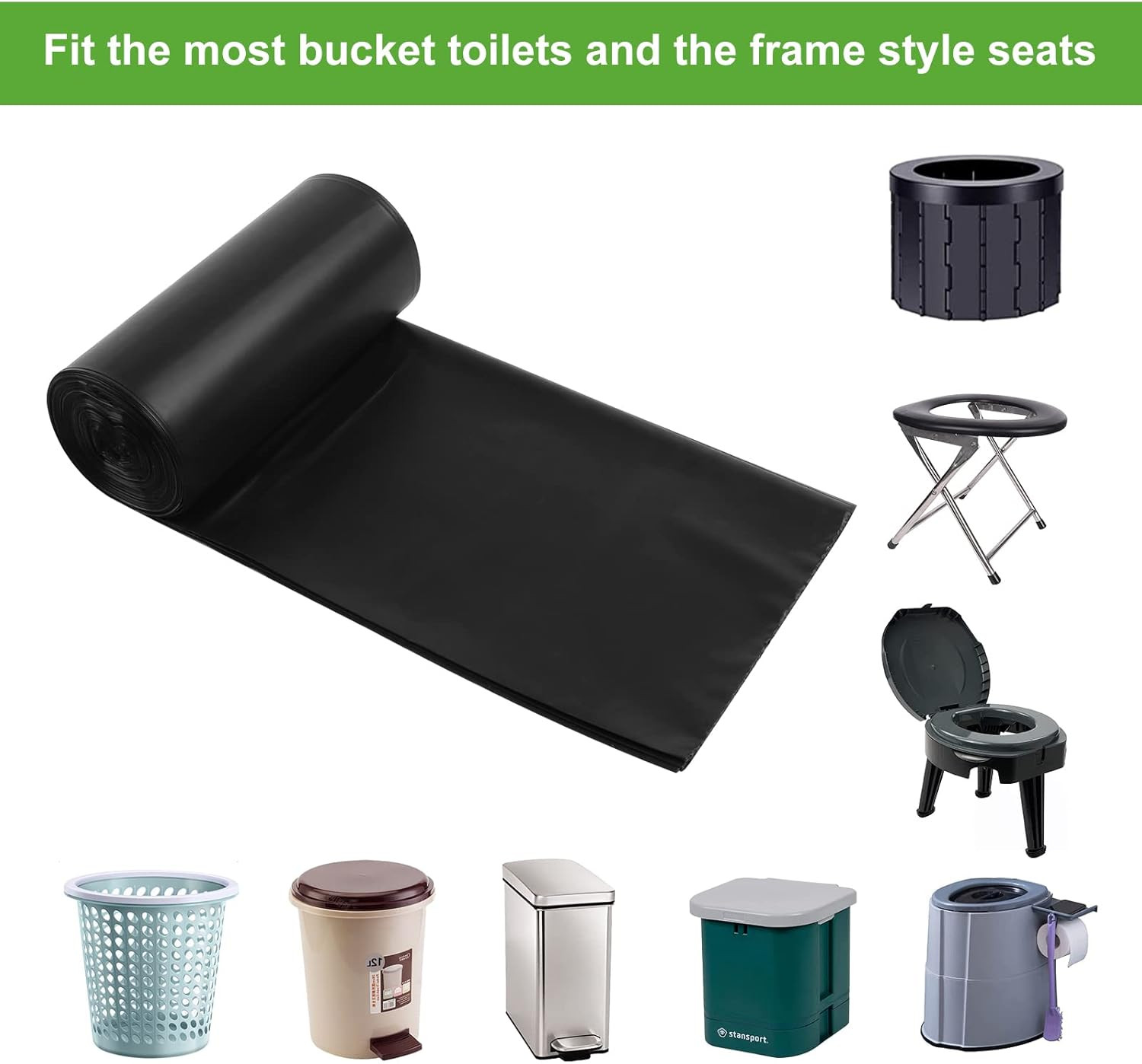 80 Portable Toilet Bags, Camping Toilet Bags, 5-8 Gallon Compostable Bags, Biode