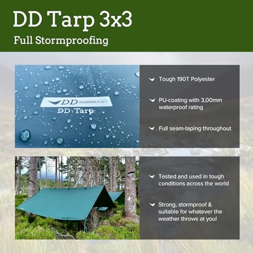 – DD Tarp 3×3 – Coyote Brown (10ft x 10ft) – 100% Waterproof – Lightweight &