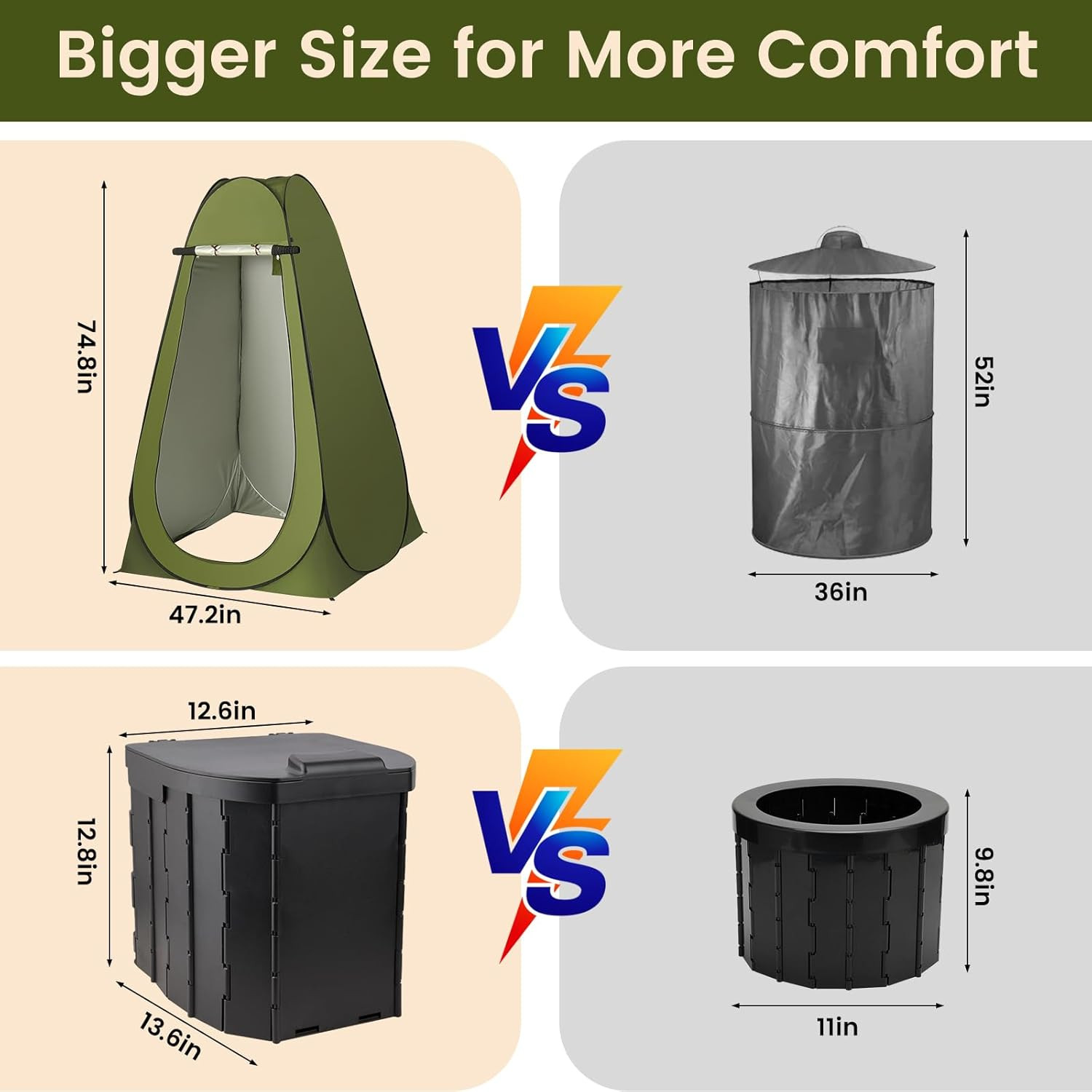 Portable Privacy Tent for Adults – Pop up X Large Camping Toilet with 1 Roll Bag