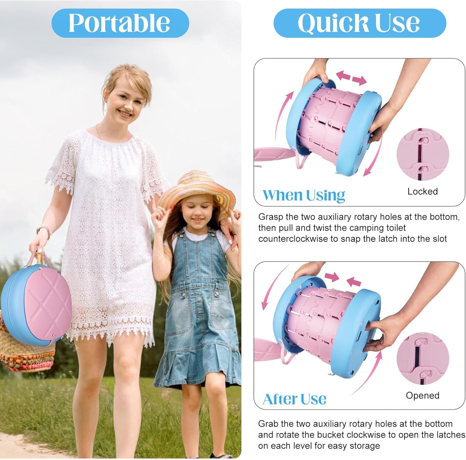 Foldable Portable Camping Toilet Adjustable Travel Potty