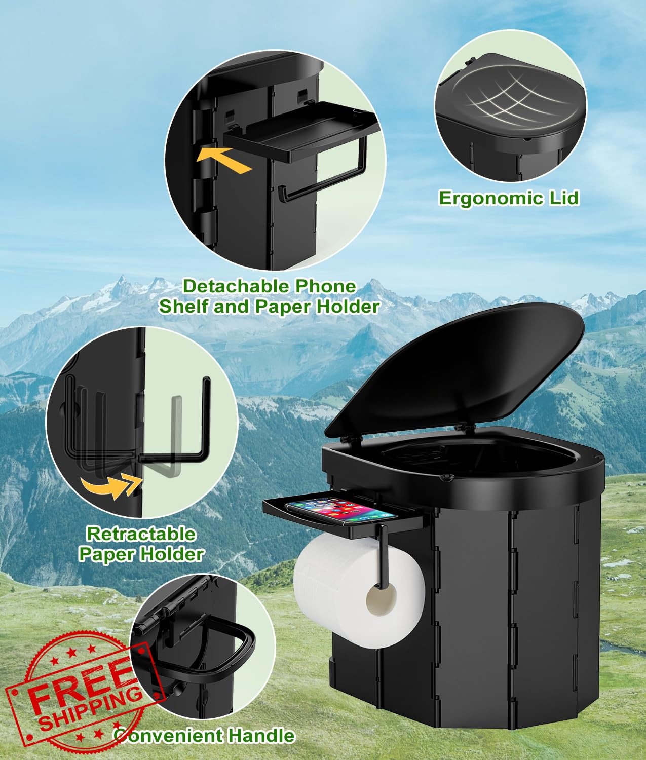 PAHTTO Camping Toilet with Popup Tent