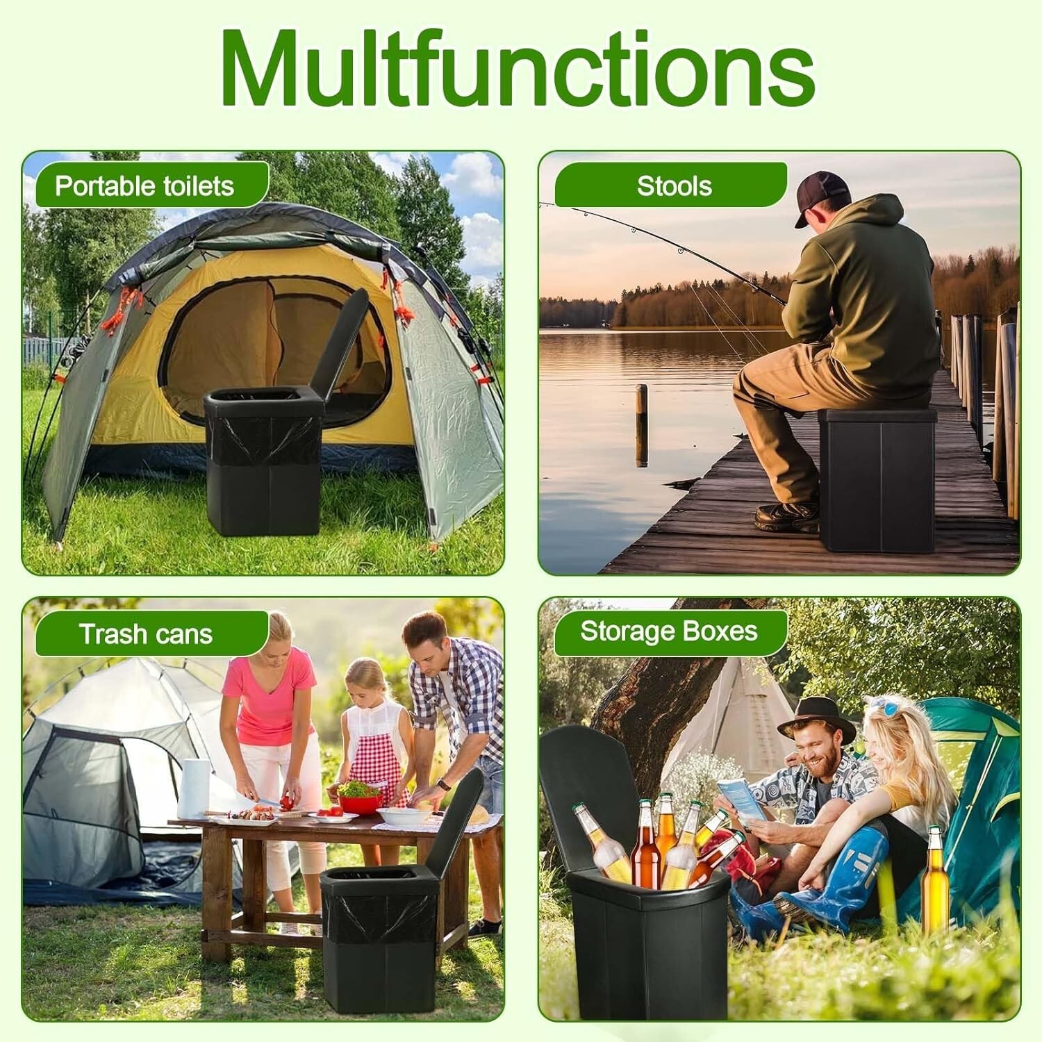 Portable Toilet for Camping, 16.5″ XL Portable Toilet for Adult Folding with Lid